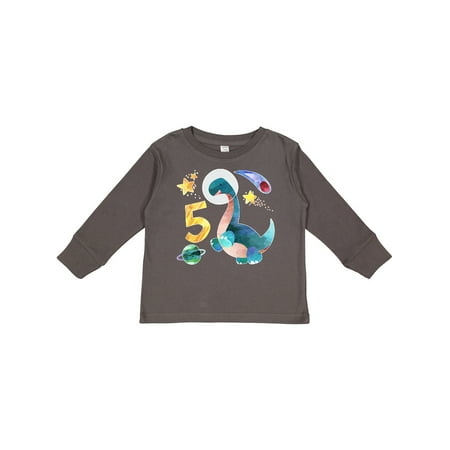 

Inktastic Fifth Birthday Dinosaur Astronaut with Stars and Planet Gift Toddler Boy or Toddler Girl Long Sleeve T-Shirt