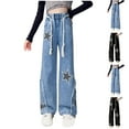 thumbnail image 4 of Odeerbi 5-16 Years Kids Girls Wide Leg Jeans Raw Hem Denim Pants Spring Casual Star Printed Cowboy Pants, 4 of 5