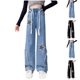 thumbnail image 4 of Odeerbi 5-16 Años Niñas Pantalón Vaquero de Pata Ancha Con Dobladillo Crudo Primavera Pantalón Vaquero Informal Con Estampado de Estrellas, 4 of 5