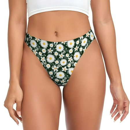 Sigee White Daisies and Bee for Women s G-String Panty  Low Rise  Soft Lace Perfect for Everyday Wear or Special Occasions-Medium