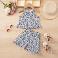 thumbnail image 2 of CAICJ98 Kid Toddler Girl Summer Outfits Cami Ruffle Halter Tops Shorts Cute Floral Clothing Set (Blue,2-3 Years), 2 of 7