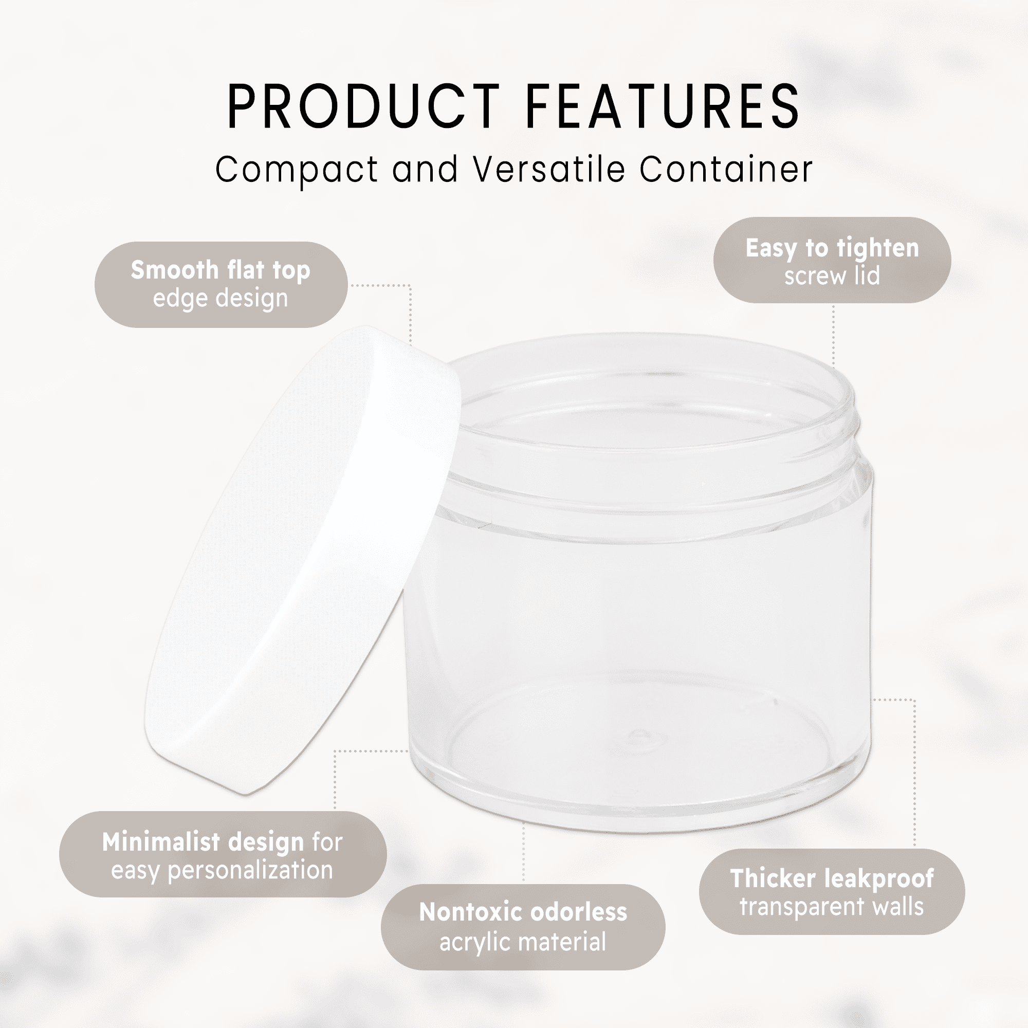 Beauticom 36 Jars High Quality 60 Gram/ML 2 Oz Thick Acrylic Sample Container Jars - BPA Free (White)
