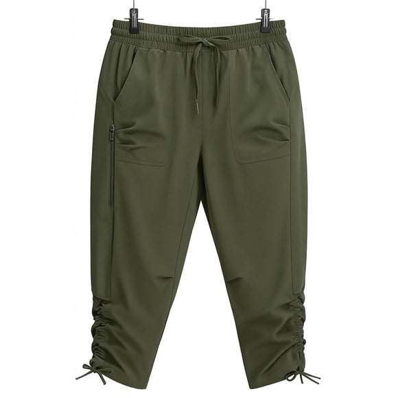 Women's Solid Color Multi-Pocket Cargo Pants, Natural Waist Tummy Smoothing with Elastic Waist, Functional Pockets for Daily Wear, Perfect for Casual Outfits, Work, or | JASKFLY,Green L