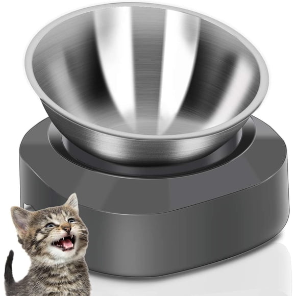 AYADA Bol de Nourriture pour Chat Surélevé Incliné à 15°, Plat pour Chat en Acier Inoxydable avec Support - Design Ergonomique Anti-Vomissement pour Nourriture et Eau, Bol pour Animaux à Angle Réglable pour Chatons (Simple)