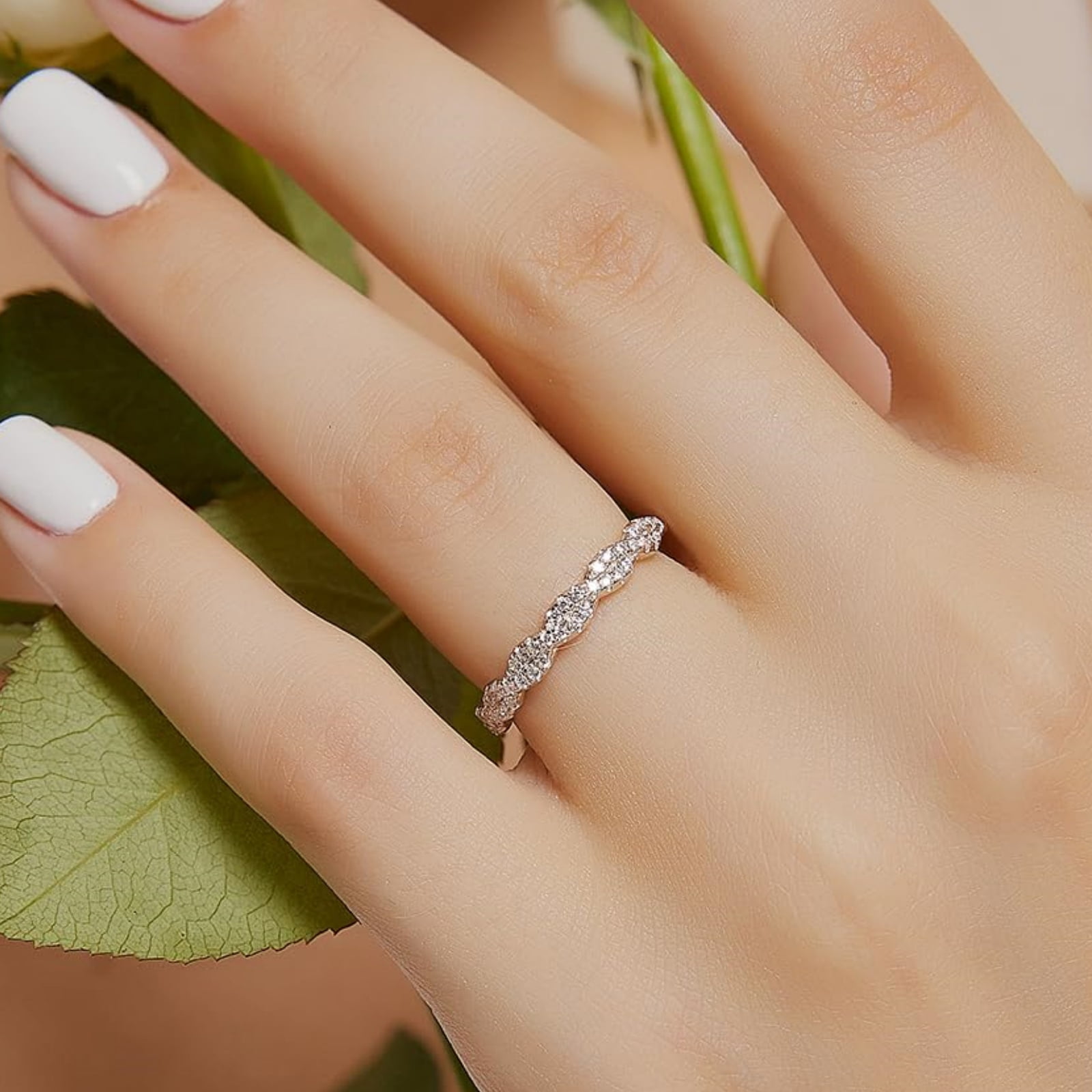 SFTING Wedding Band for Woman Pave Infinity 925 Sterling Silver Wedding Band 5A CZ Twisted Eternity Rings for Woman Size 5