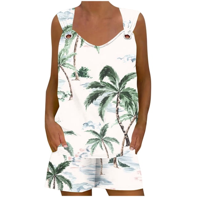 Camisola Tops para Mujeres Cuello en V Camisola sin Mangas Set de Pantalones de Bolsillo, Pantalones de Mujer Casual