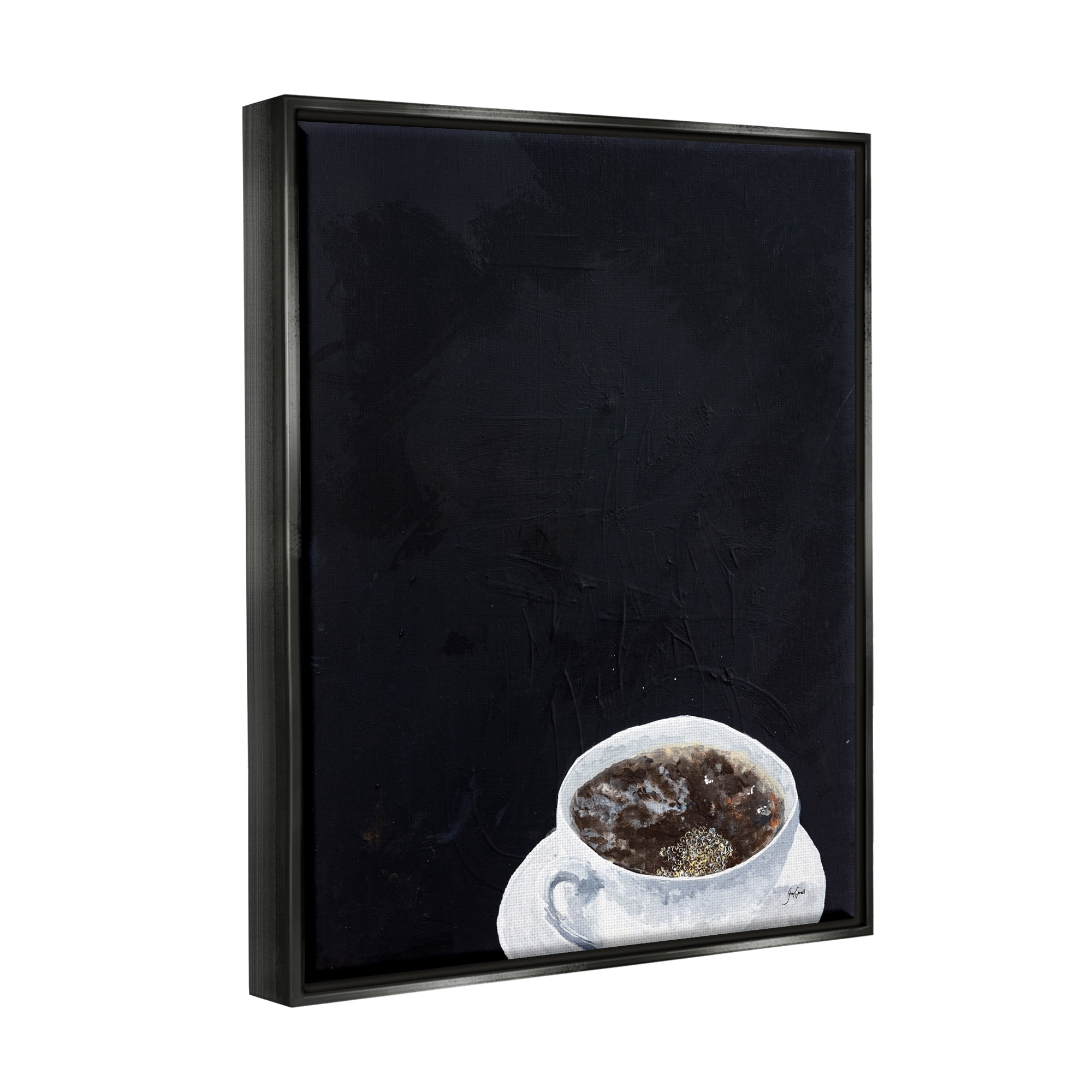 Stupell Industries Contemporary Coffee Cup Saucer Breakfast Kitchen Drink Graphic Art Jet Black Floating Framed Canvas Print Wall Art, Design by Stacy Gresell