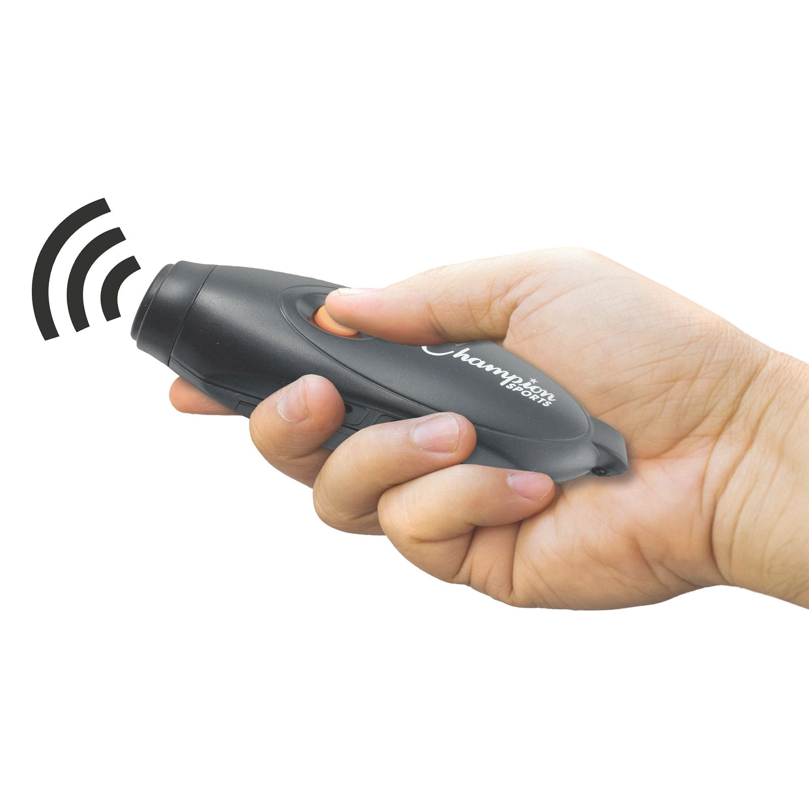 Champion Sports Electronic Hand Whistle, Three Tone-for Sports Coach, Referee, PE Teacher, Lifeguard, & Personal Use -Push Button, Handheld, Indoor and Outdoor, Adjustable Volume & Wrist Strap Black