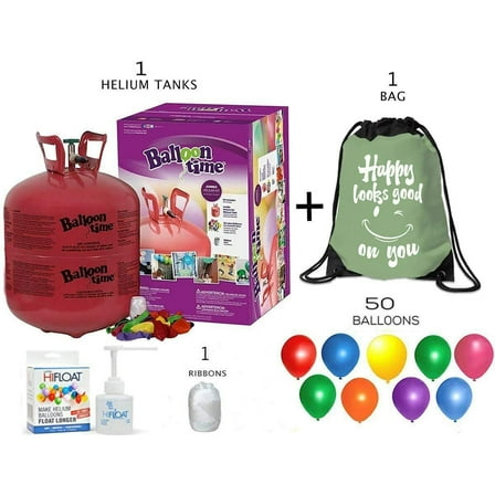 Balloon Time Helium Tank - 50 Balloons and Curling Ribbon   Backpack Bag