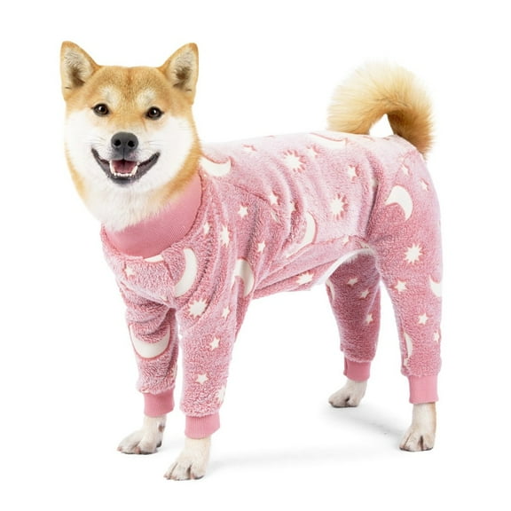 Dog Jumpsuit, Flannel Dog Pyjamas,  Dog Onesie Winter Clothes for  Small Medium Dogs, Pink, S