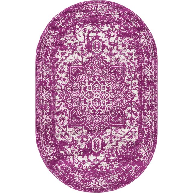 Unique Loom Tapis de Bordure Richemond 5' x 8' Ovale Violet/ivoire