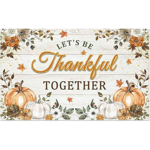 Thanksgiving Backdrop Let's be Thankful Together Photography Background Fall Autumn Leaves Pumpkins Wooden Holiday Party Decorations Banner Supplies Photo Booth Props