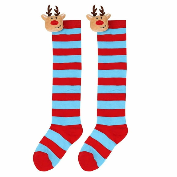 Yuanlong Children Socks Merry Christmas Striped Pattern Plush Knee Length Stockings Kid Holiday Outdoor Cute Warmth Tall Socks