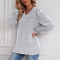 thumbnail image 4 of Pntutb moda mujer invierno cuello en V Puff manga larga sólido Casual camisa blusa Pntutb Pntutb-1757, 4 of 6
