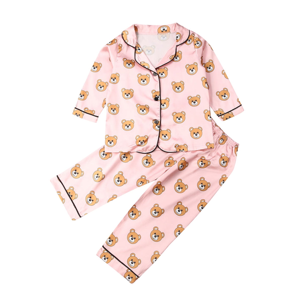 Sleepwear Pajamas Kids Clothes Boys Girls Cartoon Bear Print Outfits Set 
