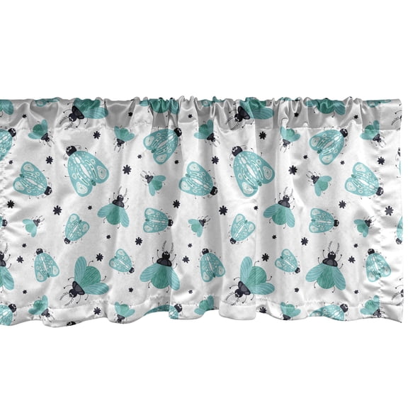 Ambesonne Turquoise Valance Pack of 2, Flowers Beetle and Bugs, 54"X12", Seafoam and Dark Seafoam