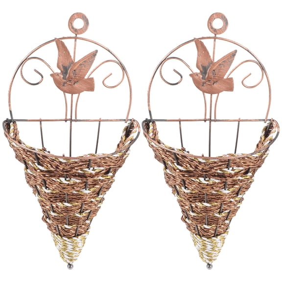 RENACLIPY 2-Pack Woven Flower Pot Hanging Wall Baskets with Iron Frame for Indoor and Outdoor Use