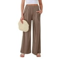 thumbnail image 2 of Frontwalk Ladies Palazzo Pant High Waist Trousers Elastic Bottoms Women Loose Fit Yoga Wide Leg Brown L, 2 of 7