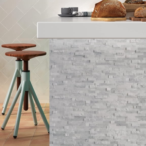 5-Sheet Peel and Stick Mosaic Natural 3D Stone Self Adhesive Marble Tiles, 11.5" x 10.7" Stick on Backsplash for Kitchen Bathroom Fireplace Vanity, Mixed Gray