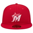thumbnail image 2 of Men's New Era Red Miami Marlins White Logo 59FIFTY Fitted Hat, 2 of 6