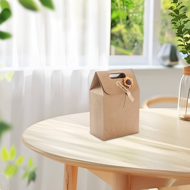 Bolsa de regalo de papel kraft con cordón | Bolsa marrón de 28 x 16 x 9 cm para guardar flores secas y regalos de cumpleaños | Caja de regalo ecológica de color liso