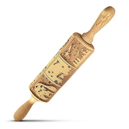 

Wooden Noodle Dough Roller Xmas Star Snowflake Printed Rolling Pin Christmas Biscuits Mold Stick