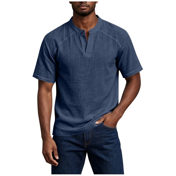 Mens Lightweight V Neck T-Shirts Summer Short Sleeve Plain Tees Casual Hippie Single Button Henley Shirt