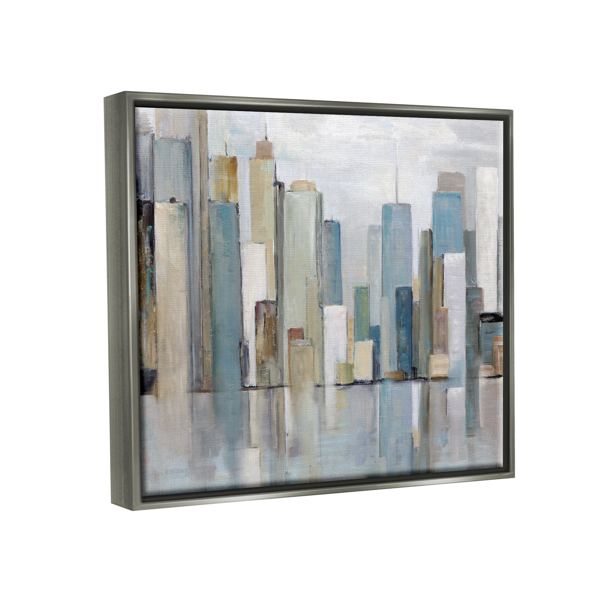 Stupell Industries Abstract Cityscape Buildings Abstract Painting Gray Floater Framed Canvas Art Print Wall Art, 21 x 17