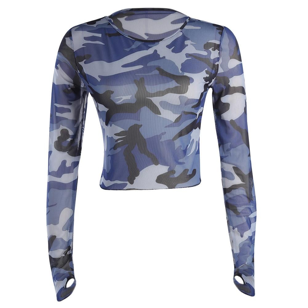blue camo crop top