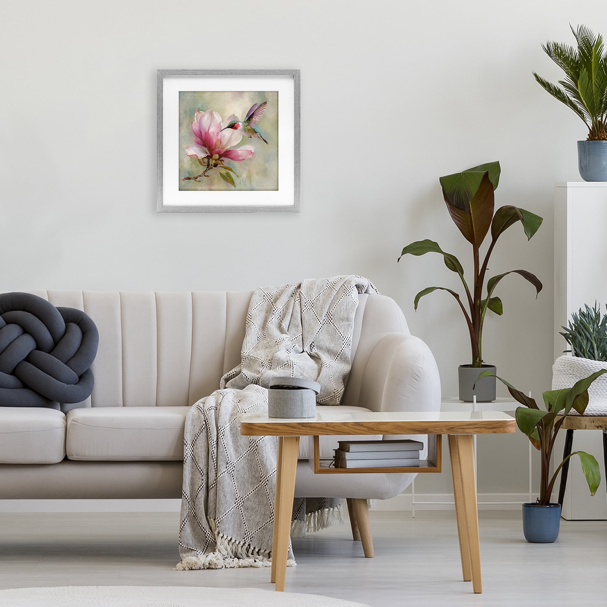 Stupell Industries Magnolia Ruby Hummingbird Gray Framed Print Under Glass, design by Tina LeCour