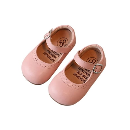 

Lacyhop Girls Flats Comfort Mary Jane Ankle Strap Dress Shoes School Non-slip Leather Shoe Lightweight Magic Tape Pink 3C