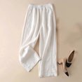 thumbnail image 2 of Ladies Linen Side Pleated Pants Casual Loose Fit Trousers Wide Leg Bottoms Breathable Comfortable Summer Vacation Beach Holiday Fashion | CSEONE,White XL, 2 of 8