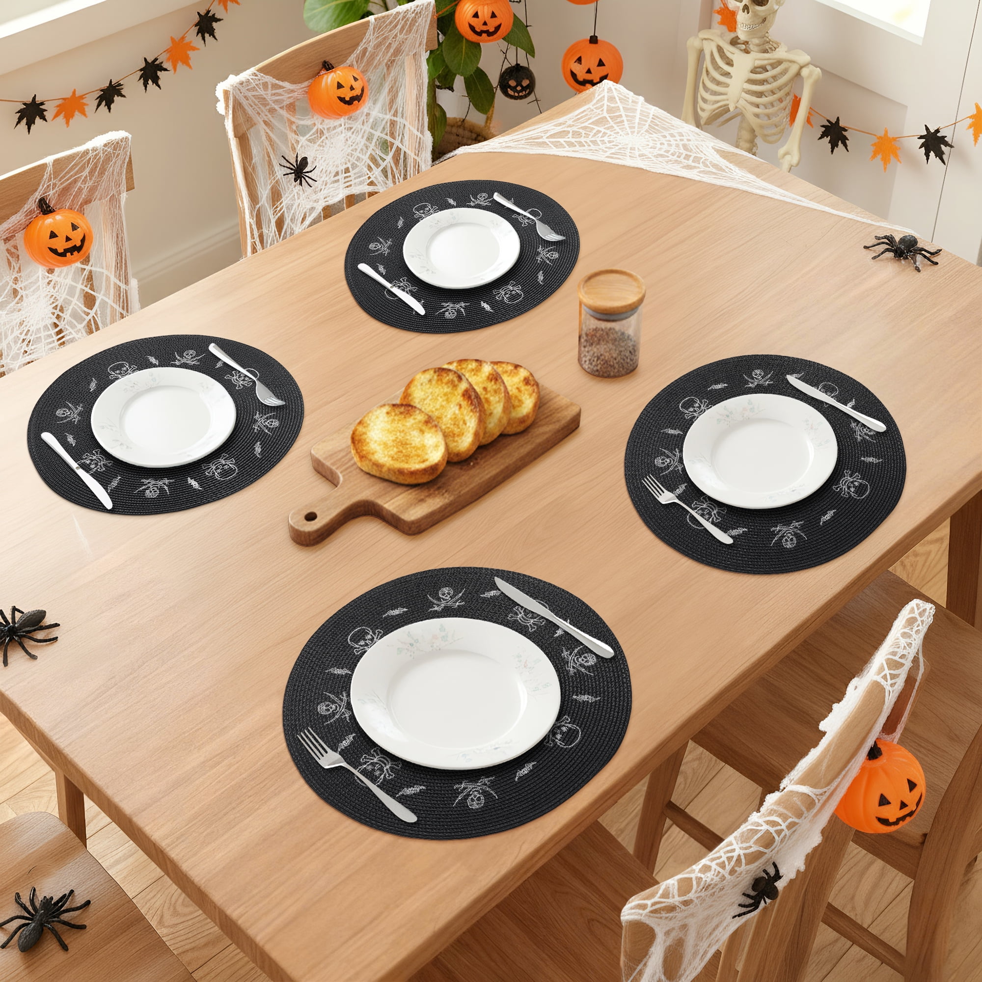 Unique Bargains Farmhouse Solid Placemats Set of 6 Woven for Dining Table Decor Black