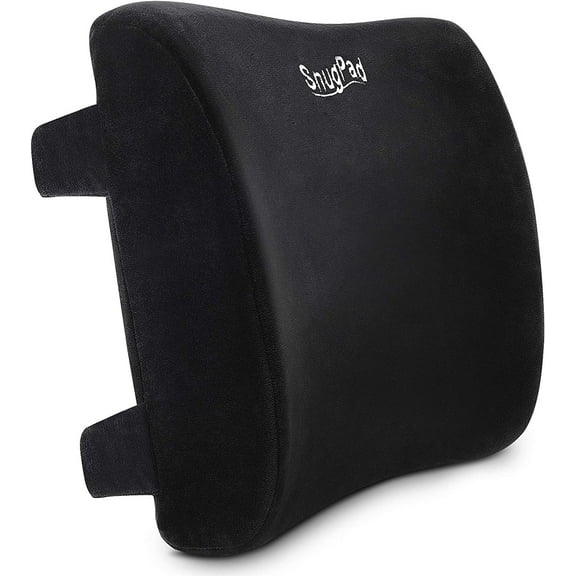 SnugPad Memory Foam Lumbar Support Pillow, Premium Washable Velvet Cover (Black)