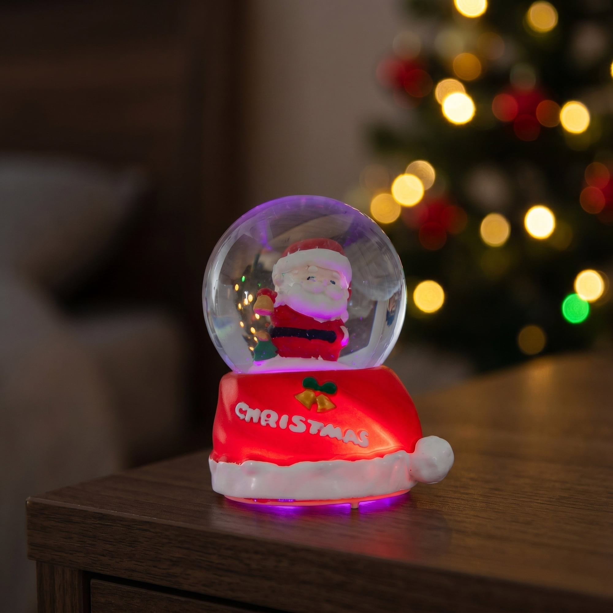 Unique Bargains Crystal Ball Shatterproof LED Glitter Snow Globe Red D 2.6" x 2.6" x 3.7"
