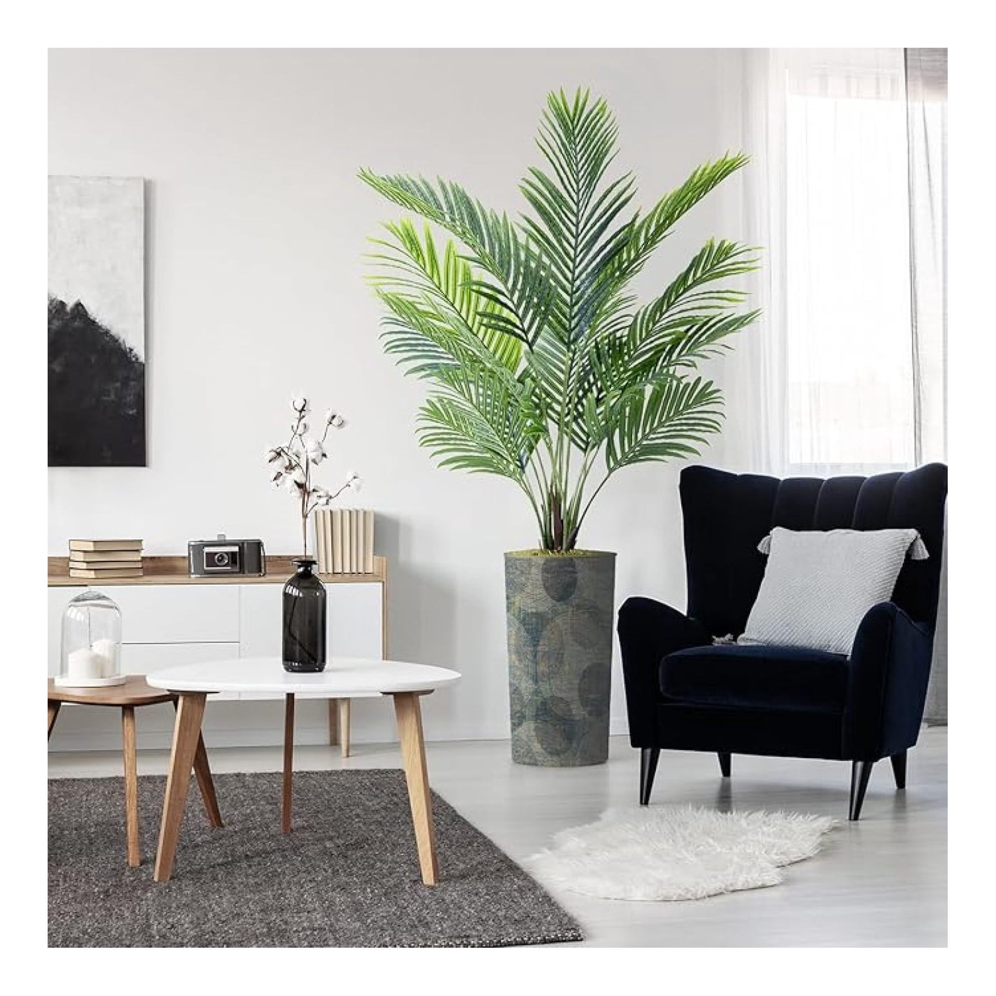 Artificial Tree in Contemporary Planter Areca Tropical Palm Silk Tree for Indoor and Outdoor Home Decoration - 66 Overall Tall (Plant Pot Plus Tree)