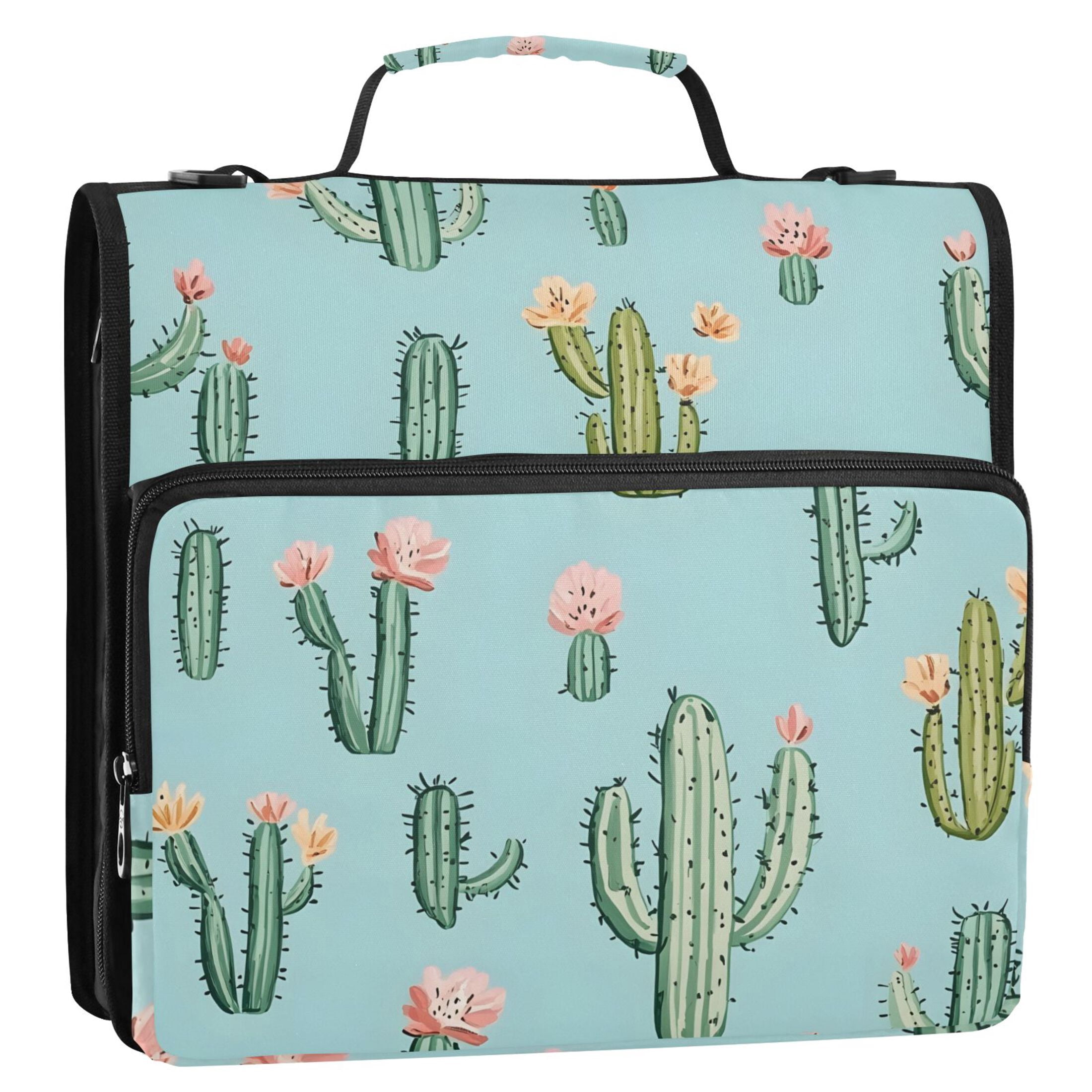 ALAZA Zipper Binder Cactus Flower 3 Ring Trapper Keeper File Folder Organizer Bag