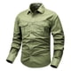 thumbnail image 1 of Blusa y camisa de manga larga con cuello vuelto para hombre, estilo informal, color liso, con bolsillos y botones, estilo cárdigan, de poliéster y algodón., 1 of 6