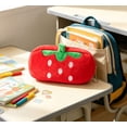 thumbnail image 3 of Plush Strawberry Zipper Pencil Pouch, Kawaii Fruit Themed Large Capacity Stationery Bag for Teens, School & Office Use, 3 of 5