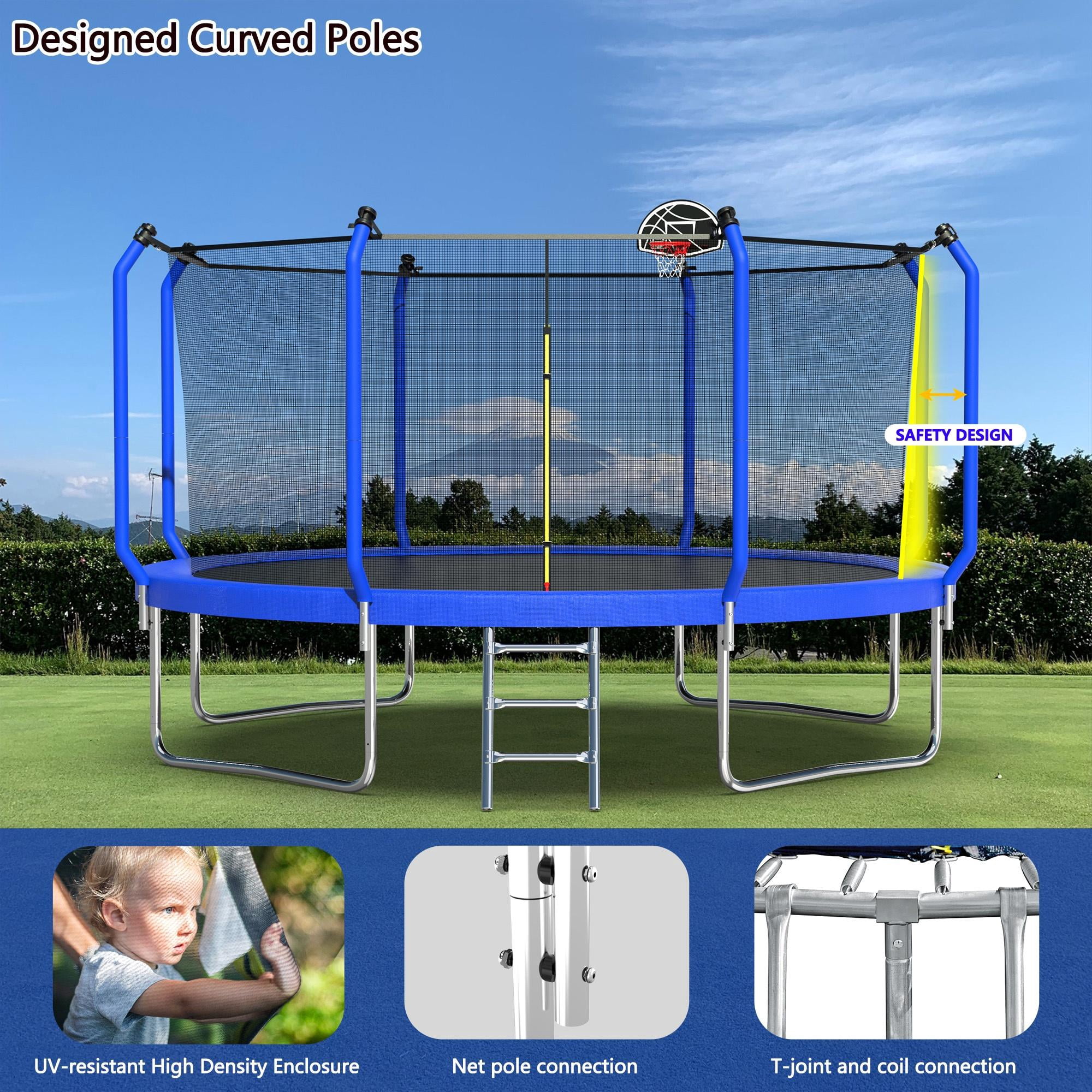 14FT Kids Trampoline, Max Weight 1320 LBS Outdoor Trampoline for 4-6 Kids, Large Round Trampoline with Enclosure and Hoop