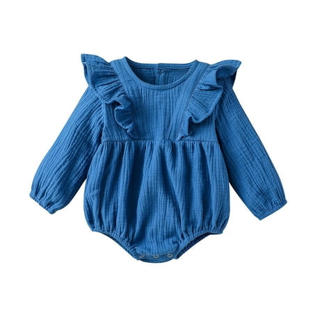 

YWDJ 2022 Baby Clothes 0-24months Autumn Toddler Kids Baby Girls Cute Clothes Jumpsuit Long Sleeve Bodysuit Romper Blue 3-6 Months