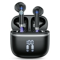 Wireless Bluetooth Earbuds Noise Cancelling in Ear Buds Deep Bass Stereo, 50H Playtime with Mics, LED Display, IPX7 Waterproof Earphones for iphone Android Laptop, Black