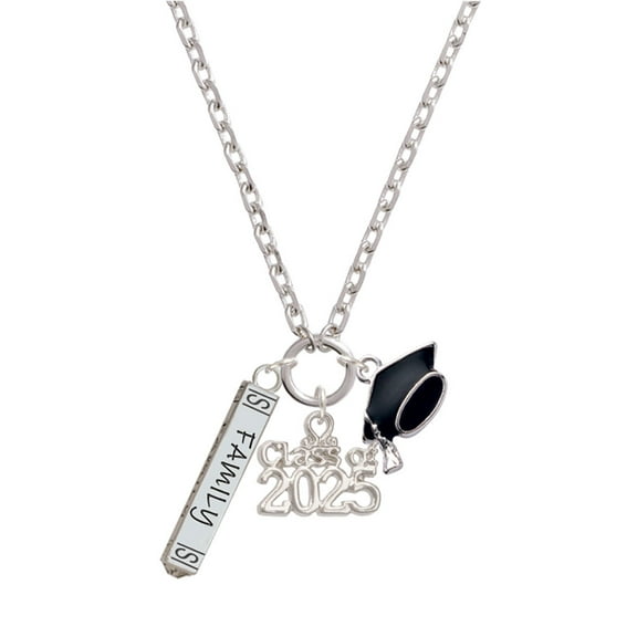 Delight Jewelry Silver-tone Family Bar - Silver-tone Class of 2025 Graduation Zoey Necklace, 28"
