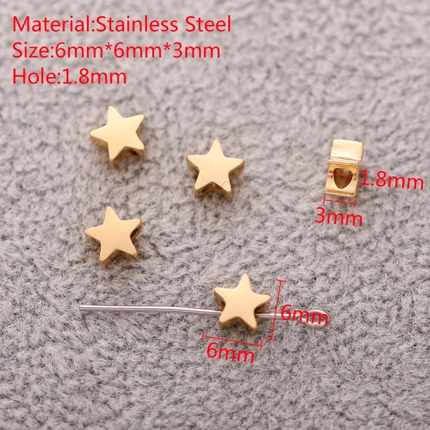 Cuentas de trébol de la suerte de acero inoxidable, 5 piezas, forma de corazón, estrella, amor, cuentas sueltas chapadas en oro, hallazgos para hacer joyas DIY