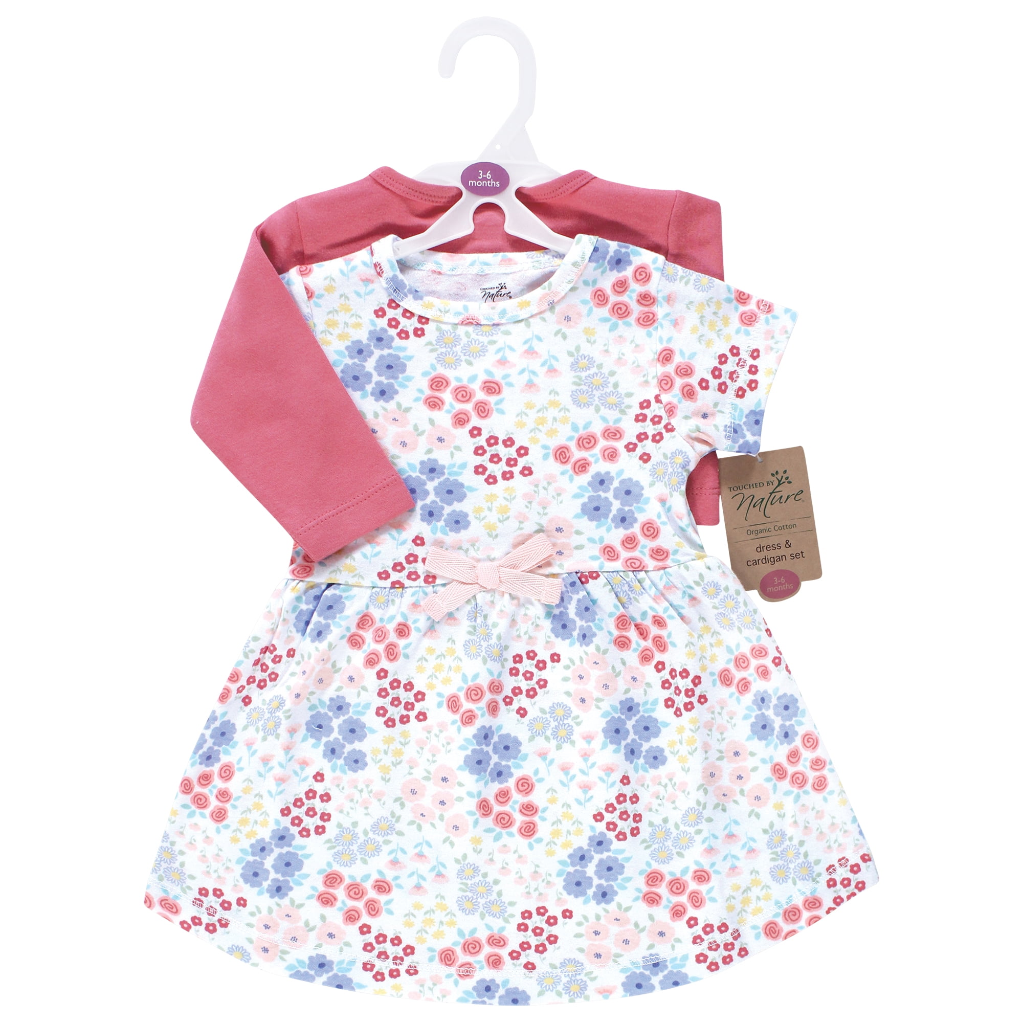 Touched by Nature Girls Organic Cotton Dress and Cardigan, Flower Market, 4T