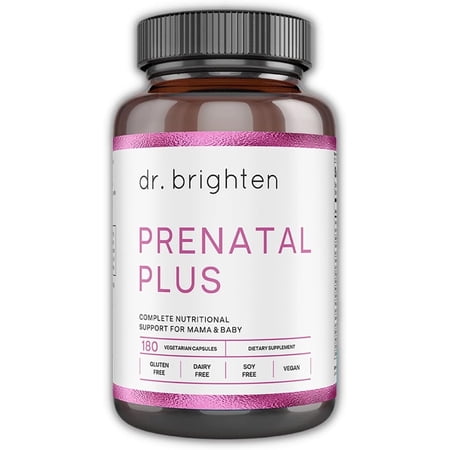 Dr. Brighten Prenatal Plus - Women’s Formulation, Active B Vitamins, Minerals, Antioxidants for Pregnant or Nursing Mothers, Non-GMO Vegan, No Gluten, No Soy - 180 Capsules