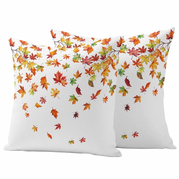 Maple Leaf Fall Outdoor Waterproof Pillow Covers, Thanksgiving Autumn Botanical Watercolor Decorative Square Throw Pillowcase Sofa Cushion Sham for Patio/Couch/Chair, 20"x20" 2 Pack