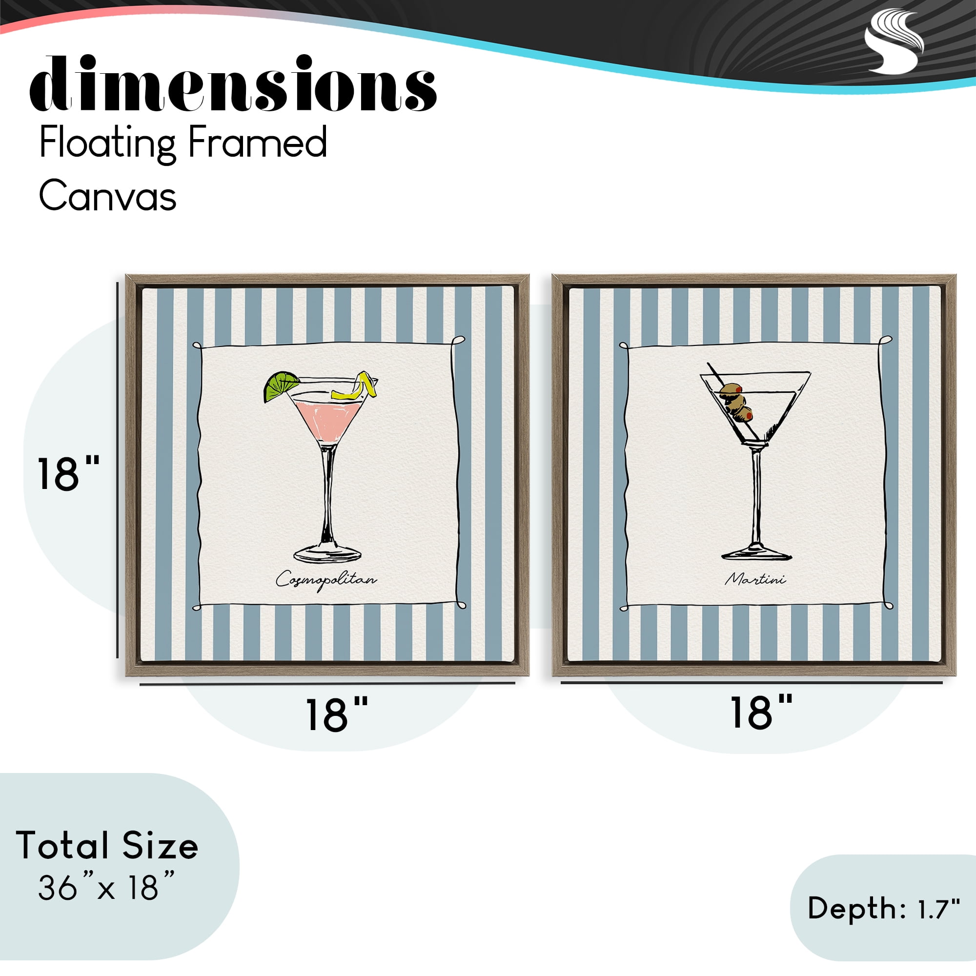 Stupell Industries Summer Drinks on Stripes 2 Piece Brown Framed Floater Canvas Set, design by Susan Jill