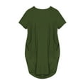 thumbnail image 3 of OKBOP Short Sleeve Round-Neck Dress Womens Jumper Ladies Oversized Baggy Short Sleeve Pocket Pullover Mini Dress sparkly Shift Dress Clearance Green XXL, 3 of 4
