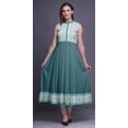 thumbnail image 2 of Bimba Dark Teal Green Geometric Anarkali Dress Mandarin Collar Sleeveless Kurtis for Women Print Maxi Dress X-Small, 2 of 6